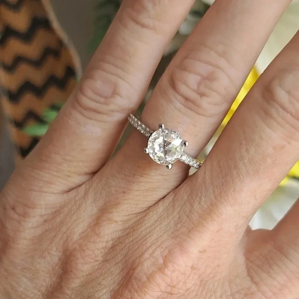 Genuine Moissanite Ring Platinum Over 925 Sterling Silver.